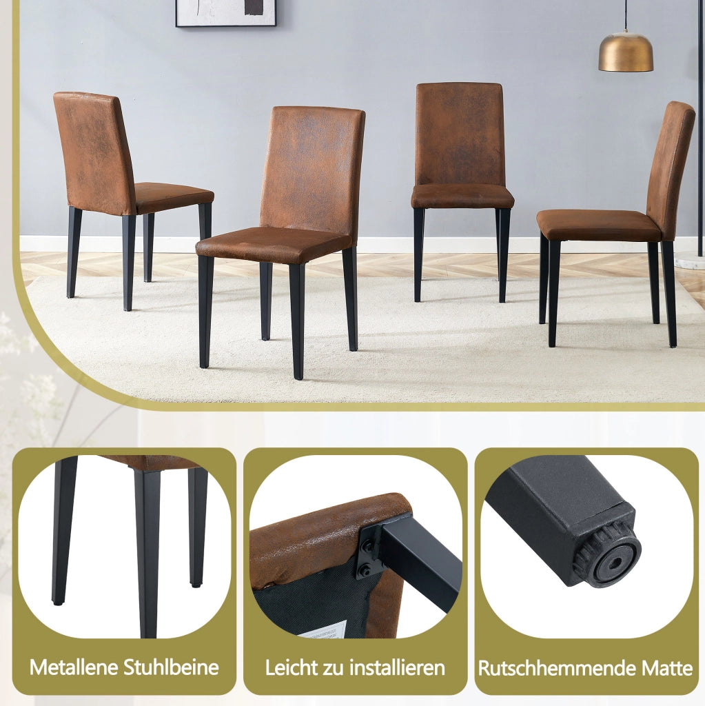 SEDIA DA PRANZO Set da 4 pezzi 90 cm Tessuto Marrone e Metallo Nero