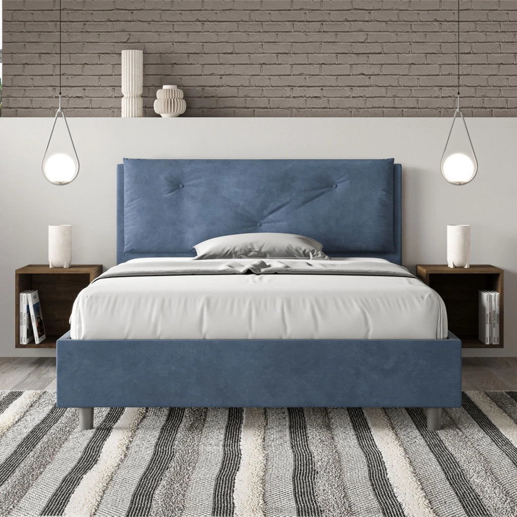 Letto Matrimoniale Francese 140x190 cm Senza Rete Imbottito in Microfibra Appia Large Blu