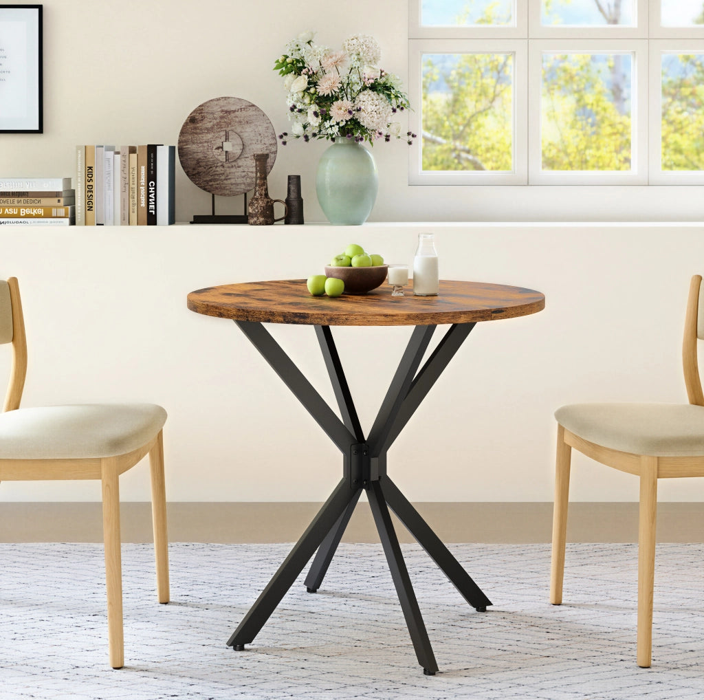 Tavolo rotondo Ø80 cm in stile industriale marrone e nero