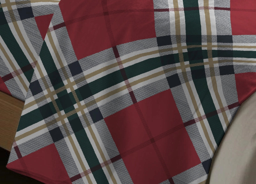 Completo Lenzuola Letto In 100% Cotone Disegno Tartan - Maxi - Tartan