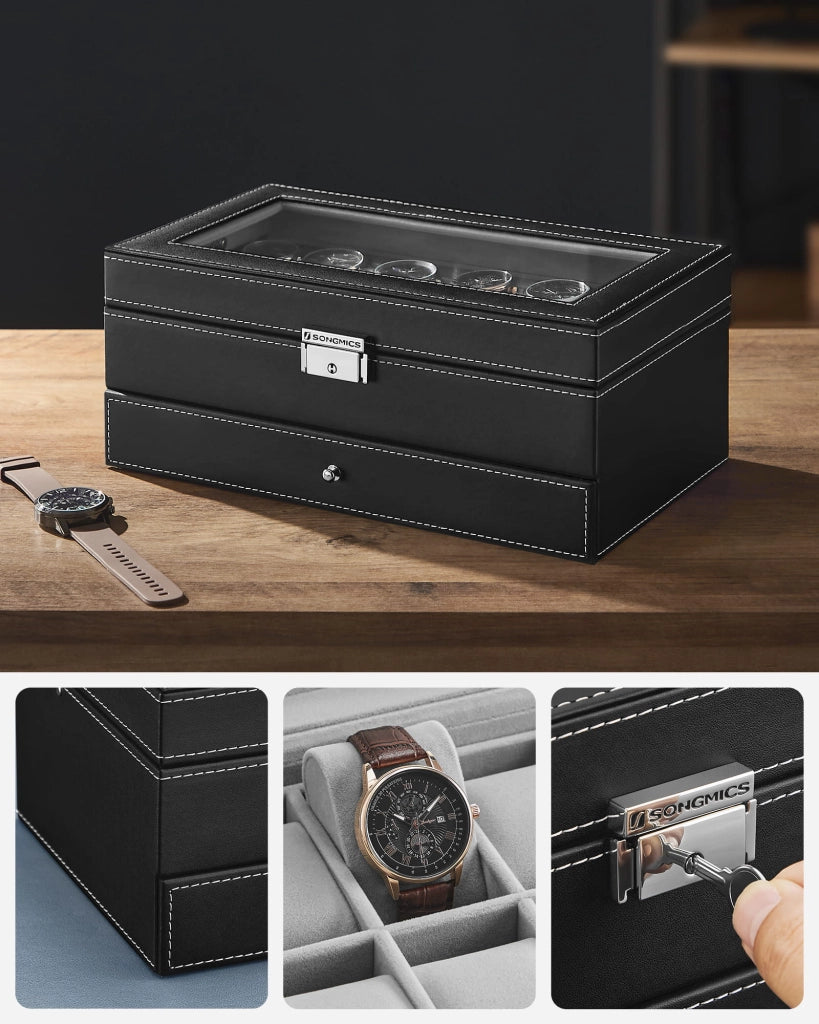 Valora Porta Orologi e Gioielli con 12 Scomparti e Cassetto - Nero