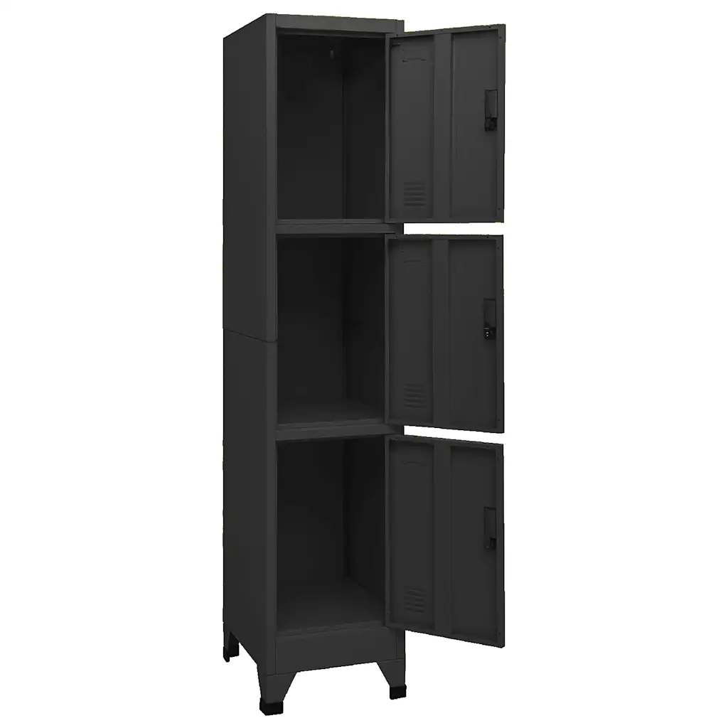 Armadio a schedario moderno 38 x 45 x 180 cm con ante con serratura in acciaio nero 02_0046997