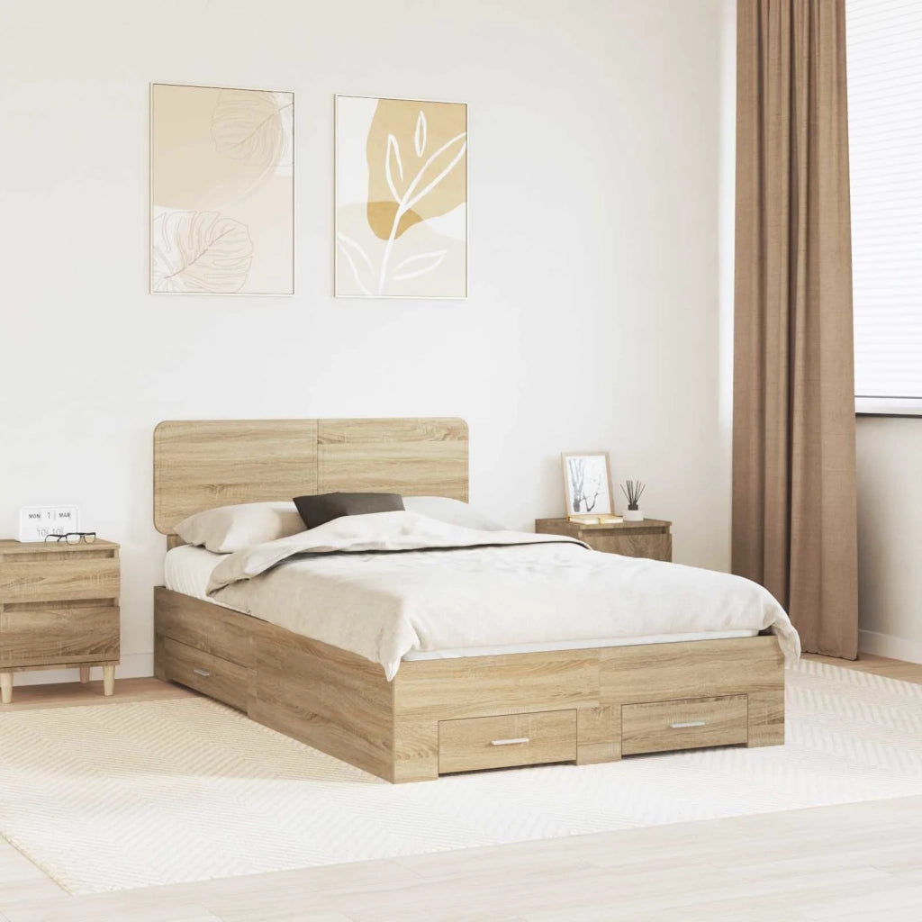 Letto matrimoniale | Letto per adulti | Struttura del letto con testiera Rovere Sonoma 120 x 200 cm