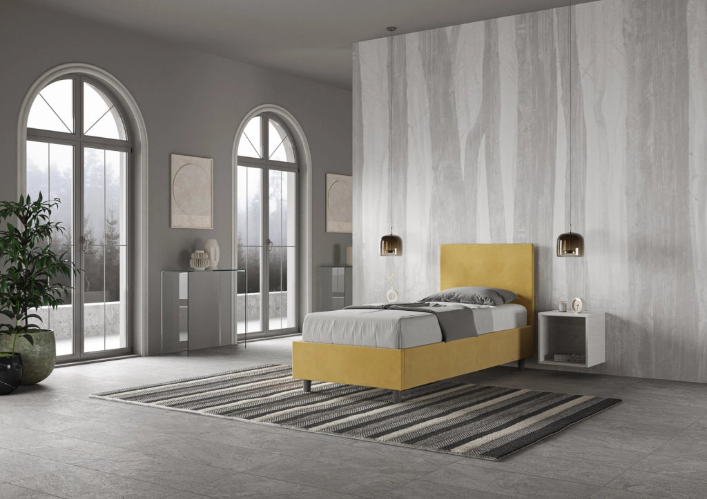 BS COM Letto singolo contenitore imbottito 90x210 microfibra ocra