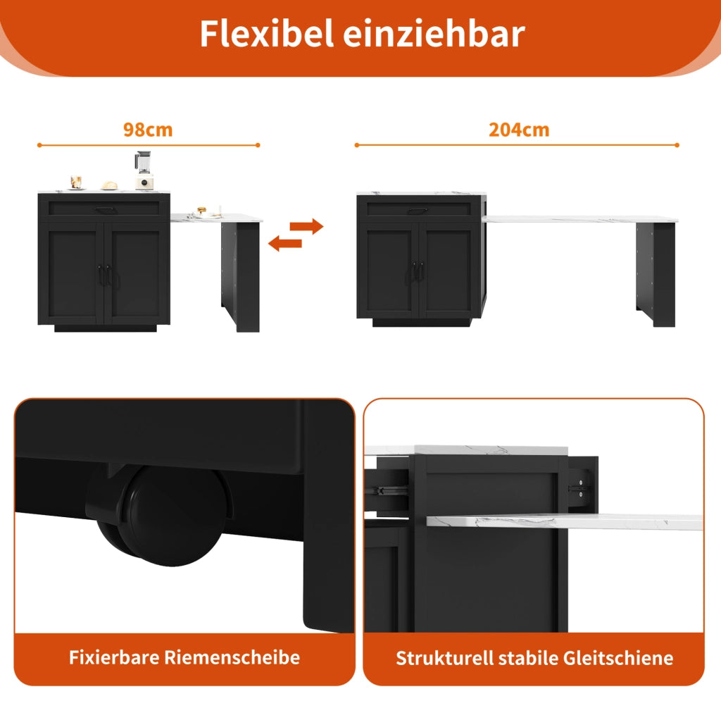 TAVOLO BAR Estensibile 98-204x70x93,5 cm MDF Nero con contenitore