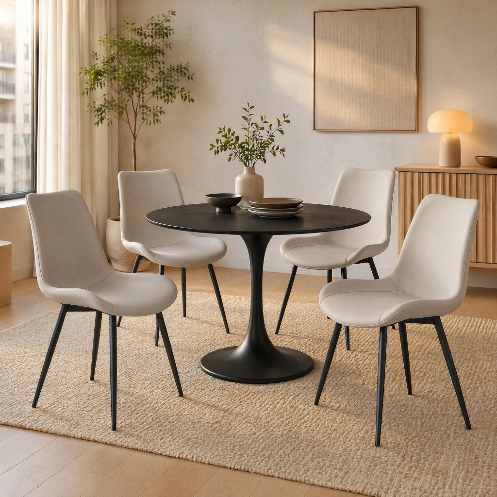 SEDIA Set da 4 pezzi in ecopelle grigia e metallo nero