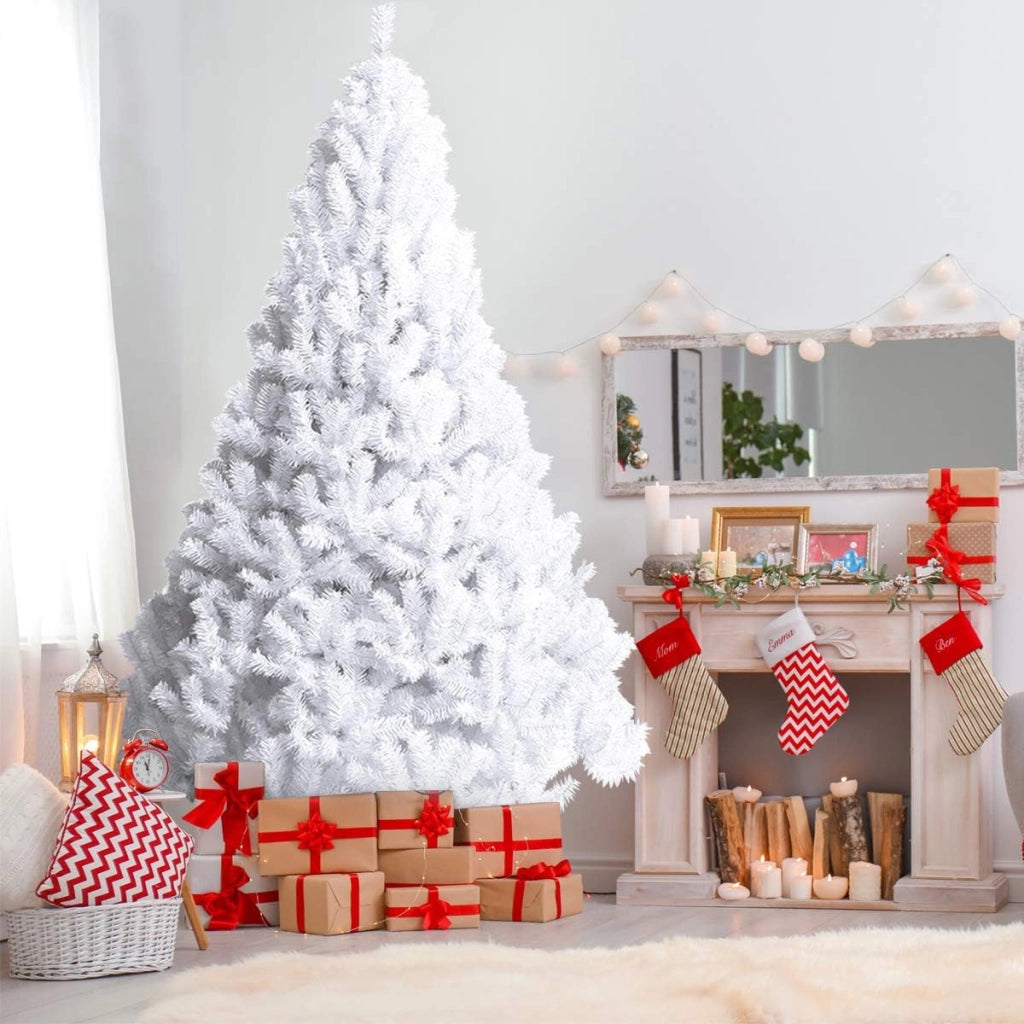 Albero di Natale 180 cm, Albero di Natale Bianco con 650 Rami in PVC e Supporto in Metallo, Albero di Natale Artificiale per Casa, Ufficio e Negozio (180 cm)