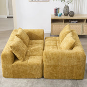 Divano chaise longue 158x90x60 cm con tasche laterali e cuscino in chenille giallo