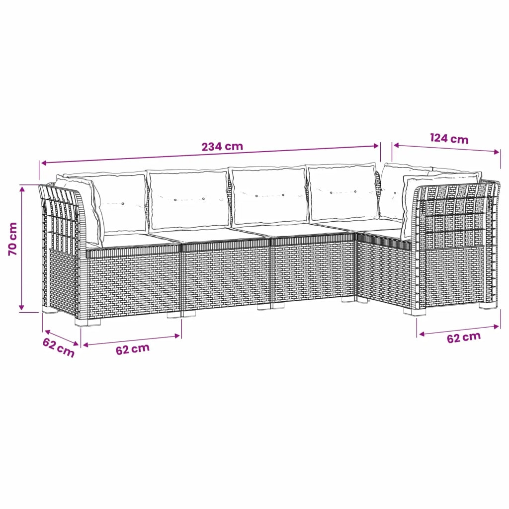 Divano da Giardino 5 Posti con Cuscini Stile Rattan PP 3444052