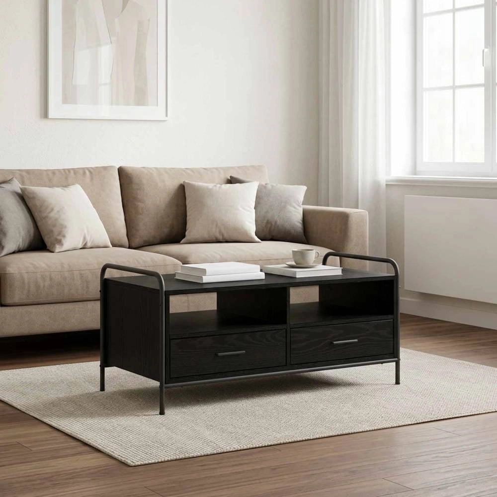 Tavolino da salotto rovere nero, 99,5x49x46 cm – lungo e contemporaneo, per salotti eleganti, regalo di lusso