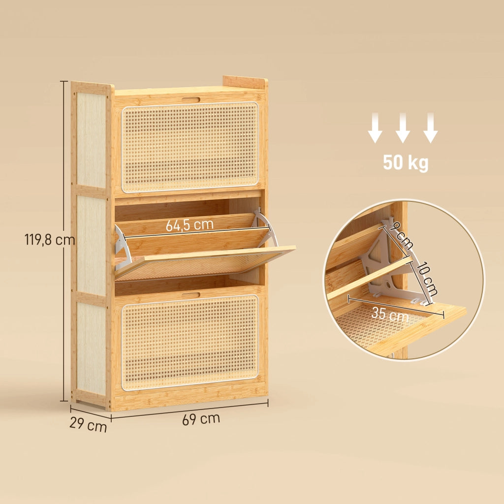 Scarpiera 14 paia 3 ante ribaltabili - Xylo - legno naturale 69x29x119,8cm
