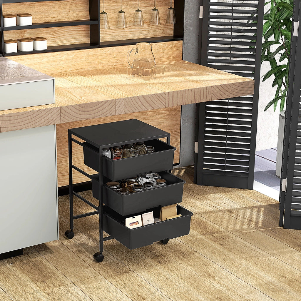 Carrello con Ruote 3 Ripiani ¨C Xylo ¨C Nero 40,8x33,5x60,5 cm