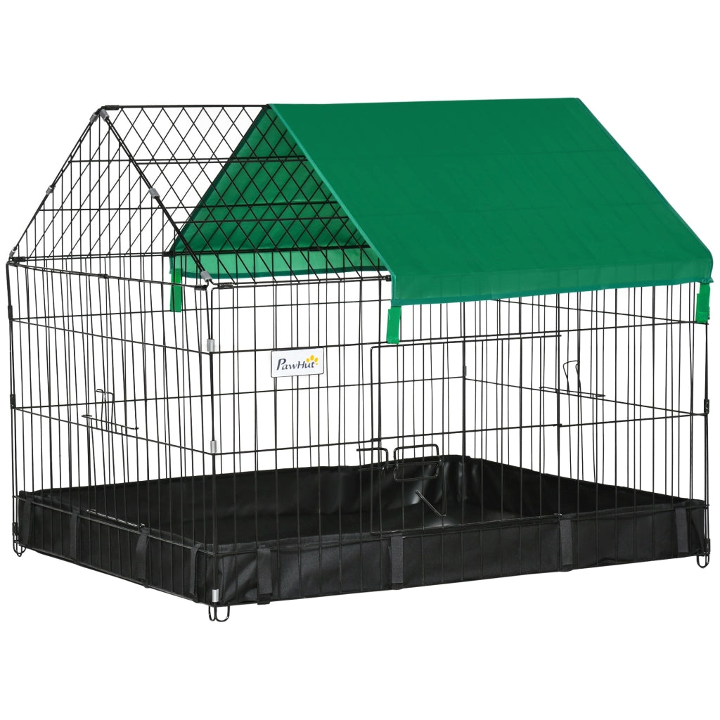 Gabbia per Conigli e Roditori 90x75x75 cm in Metallo e Tessuto Oxford Nero e Verde