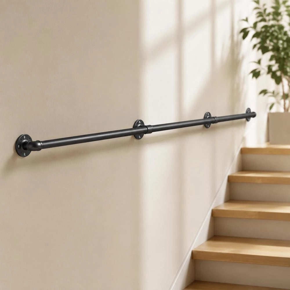 3x Retro Water Pipe Handrail 240cm Industrial Railing Safety Rail Carbon Steel 4x Wall Brackets Rustic Handrail 200kg Load Capacity Suitable For Indoor/Outdoor Handrails
