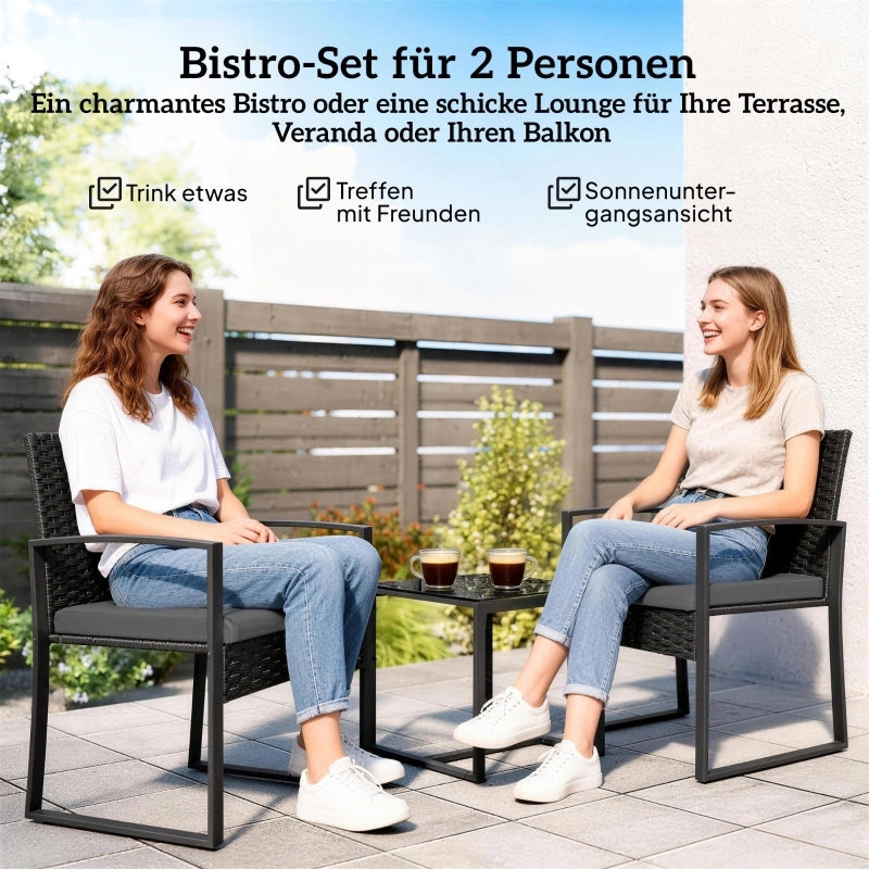 SET Salotto da esterno per 2 con 2 poltrone e tavolino, grigio scuro