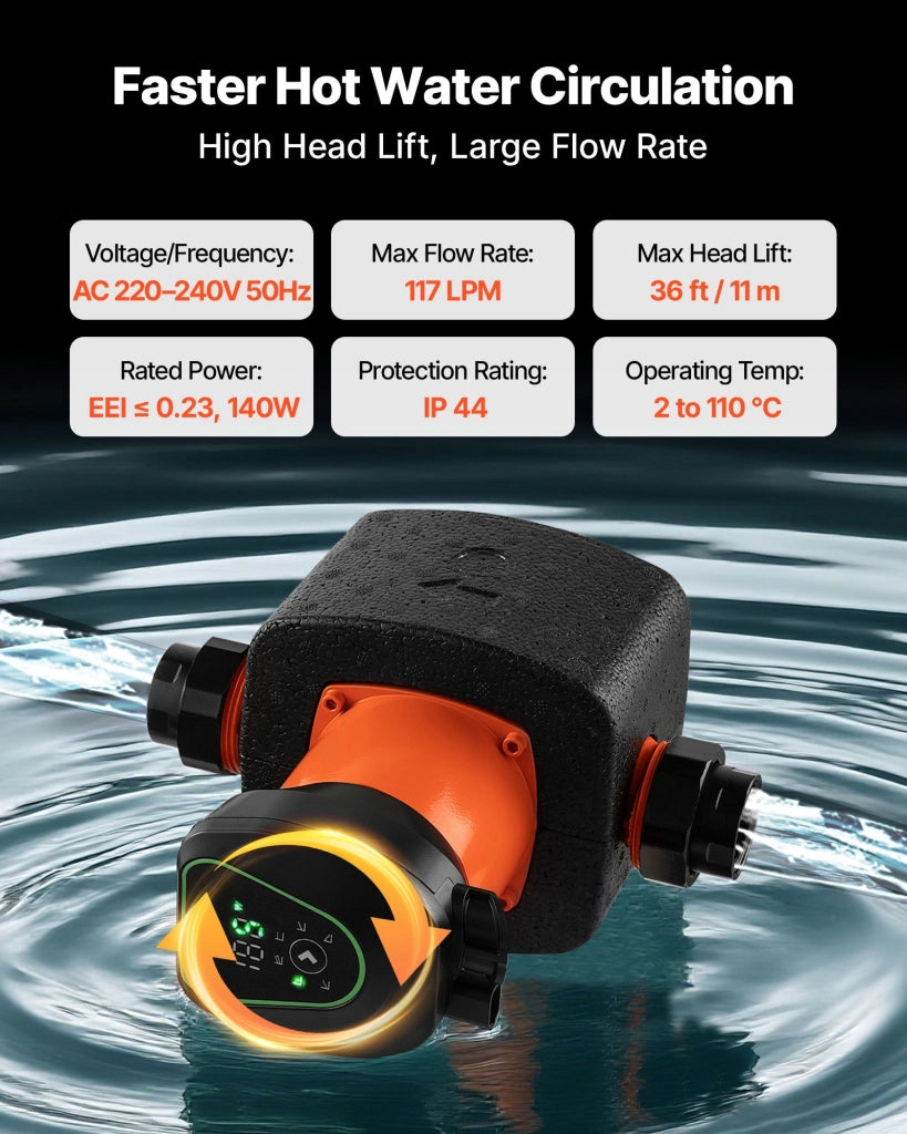 Pompa di Circolazione LPS25-11PA/180 in Ghisa 140W 117 LPM Prevalenza 11m per Impianto Riscaldamento Acqua Calda
