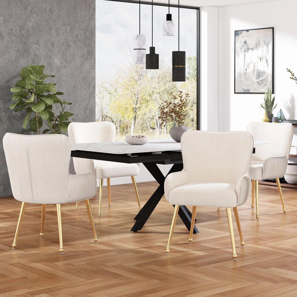 Set di 2 sedie con braccioli in velluto beige e oro