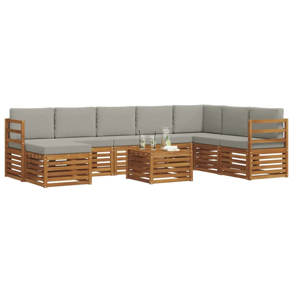 Set di divani da esterno 9 pz Grigio Naturale e Chiaro 3375311