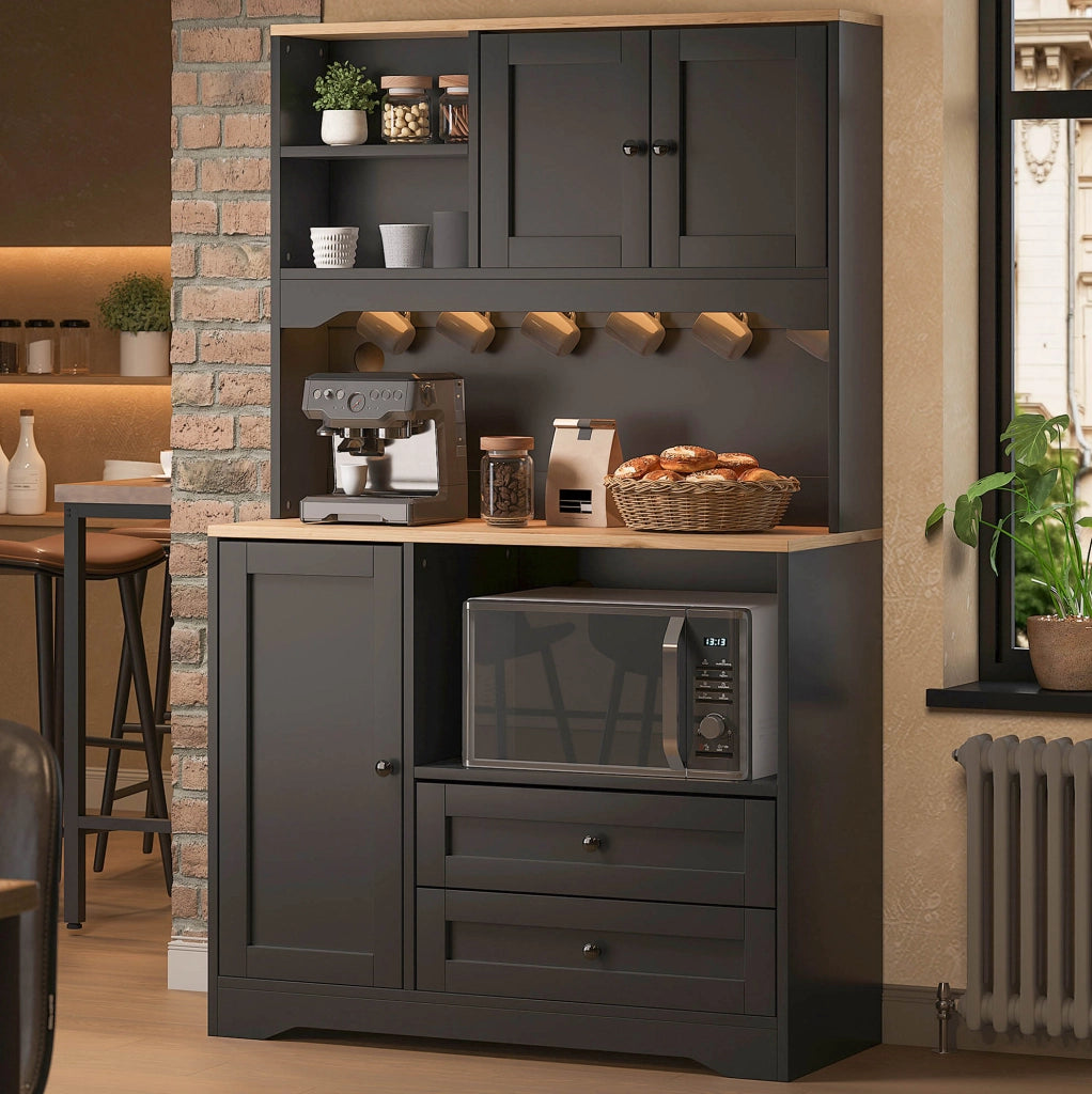 Mobile dispensa da cucina 100x40x163 cm con LED, prese e USB in MDF nero