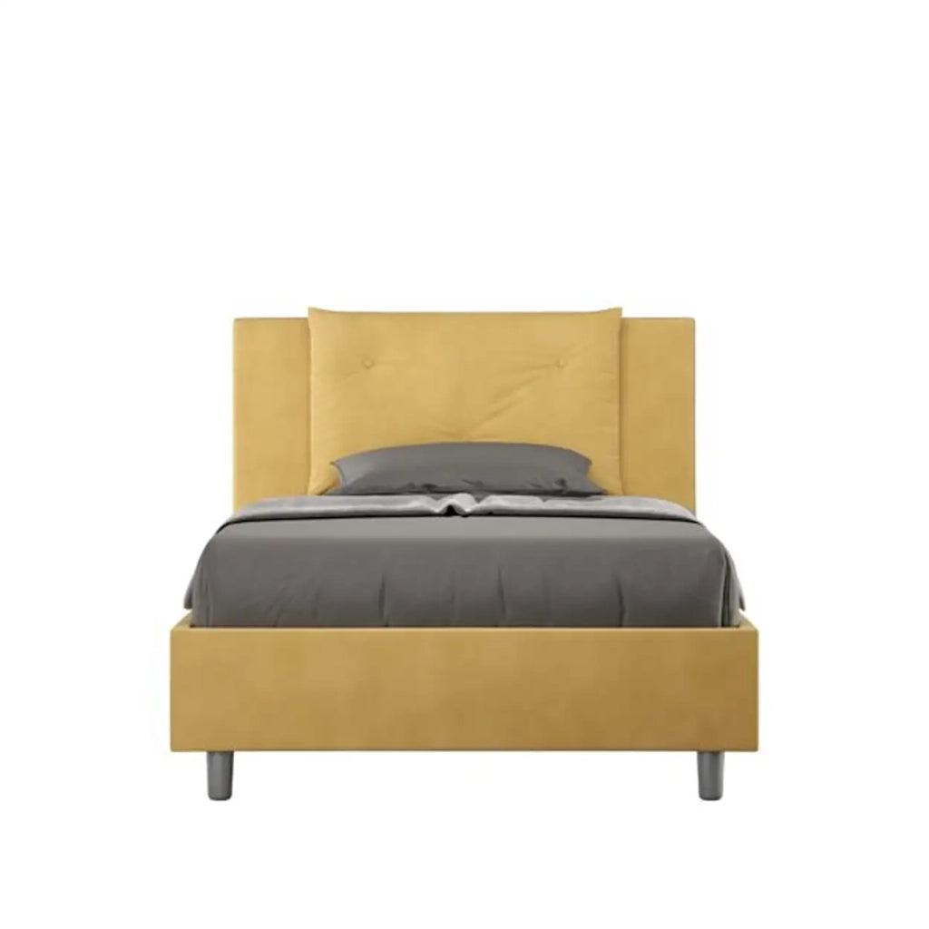 Letto una piazza e mezza contenitore imbottito 120x210 microfibra ocra Appia