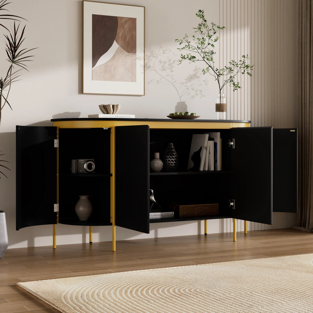 Sideboard 140x38x80 cm con 4 ante e passacavi in MDF nero