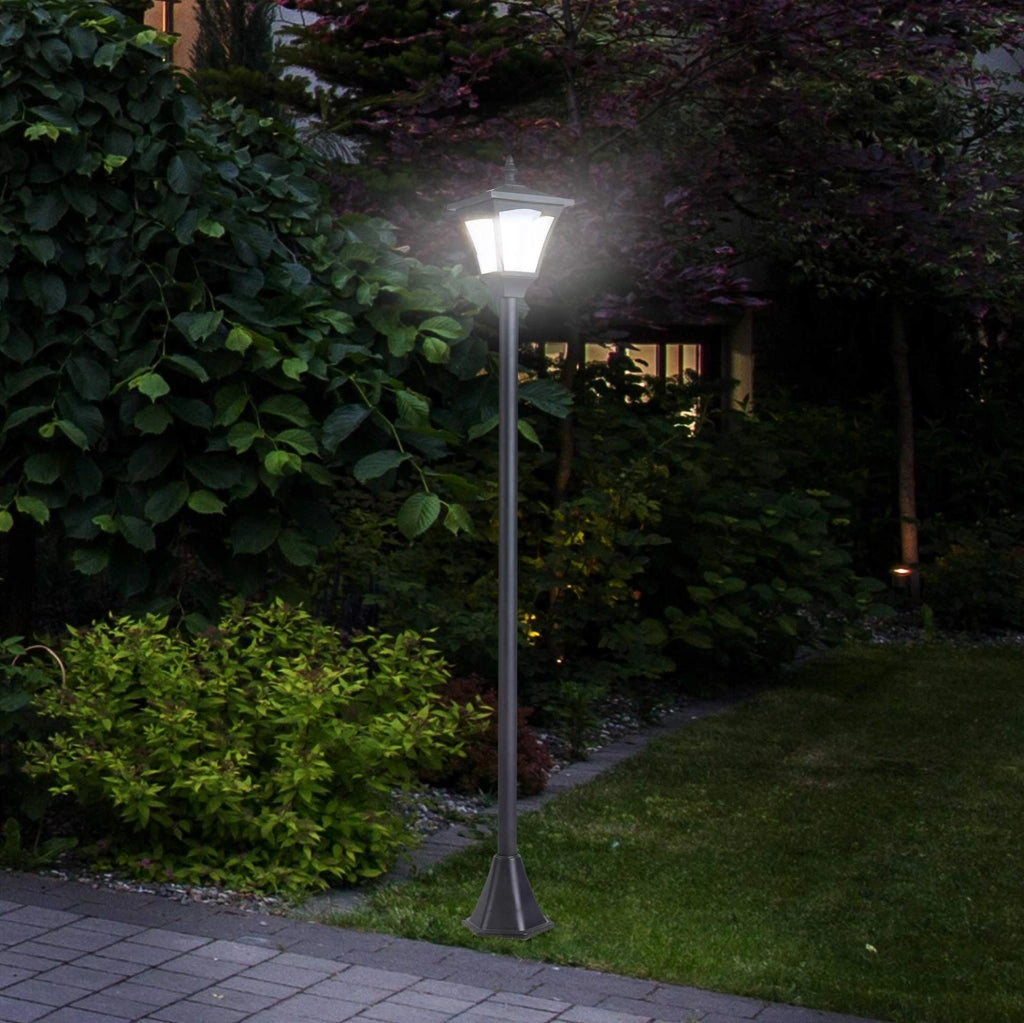 Lanterna solare da giardino ULEVR 15x15x120 cm, LED 30 lumen con sensore crepuscolare e picchetto, nera