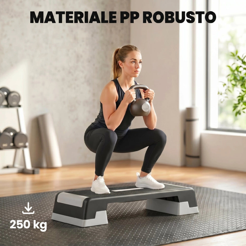 Stepper aerobico regolabile per fitness a casa, altezza 15/20/25 cm, pedana antiscivolo robusta fino a 250 kg