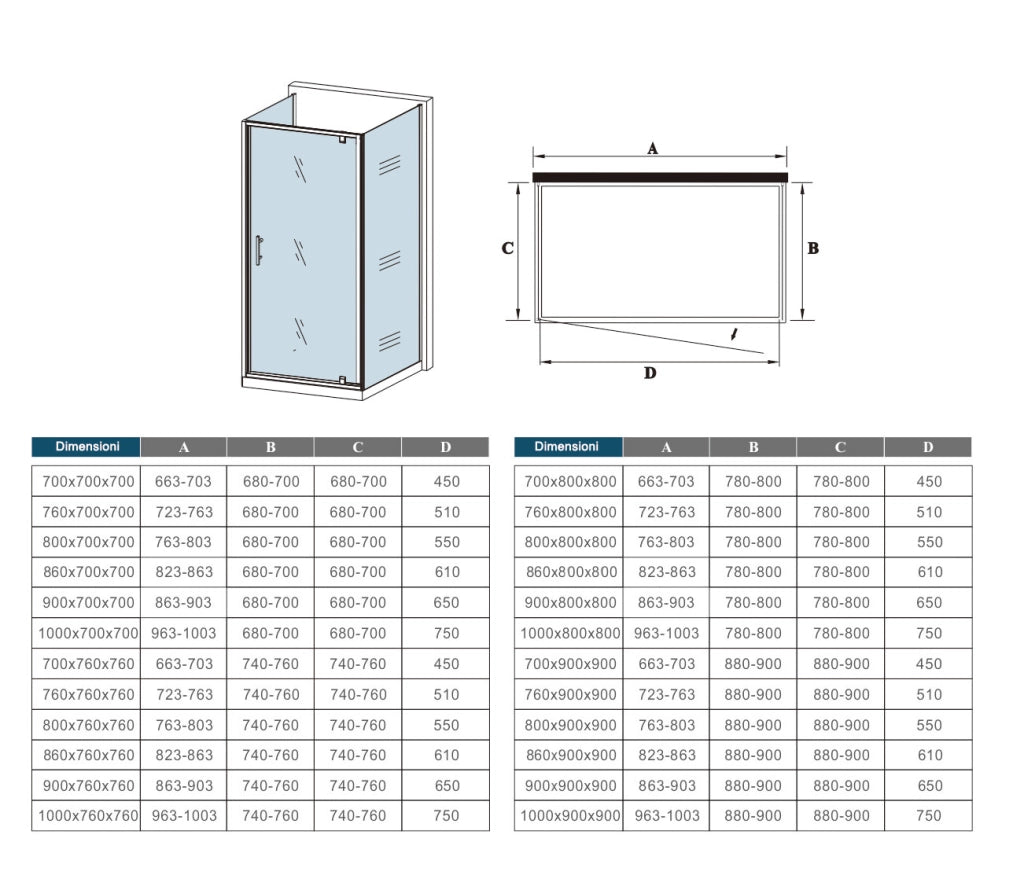185cm Box Doccia a Tre Lati Porta Girevole Battente 80cm con Doppia Parete Fissa 70x70cm Vetro Temperato Trasparente 5 mm Profilo Cromo Lucido