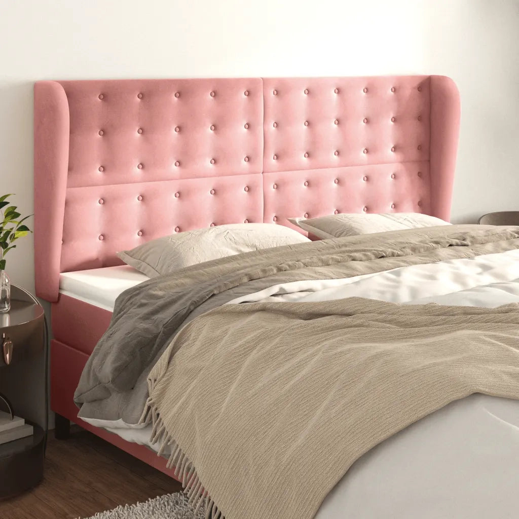 Testiera ad Orecchio-Testata con Orecchie Rosa 183x23x118/128 cm in Velluto 156279