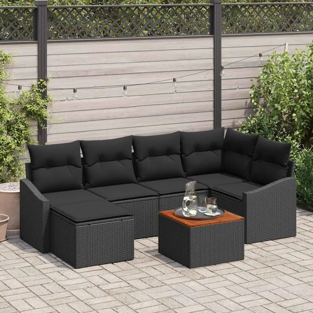 Set Divano da Giardino con archiviazione 7 pcs Nero polyrattan 3356525