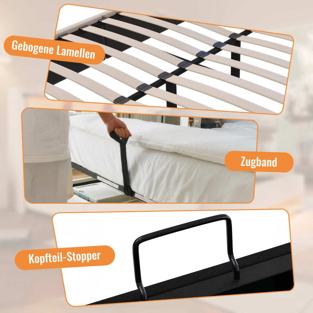 letto imbottito lino beige 140 x 200 cm