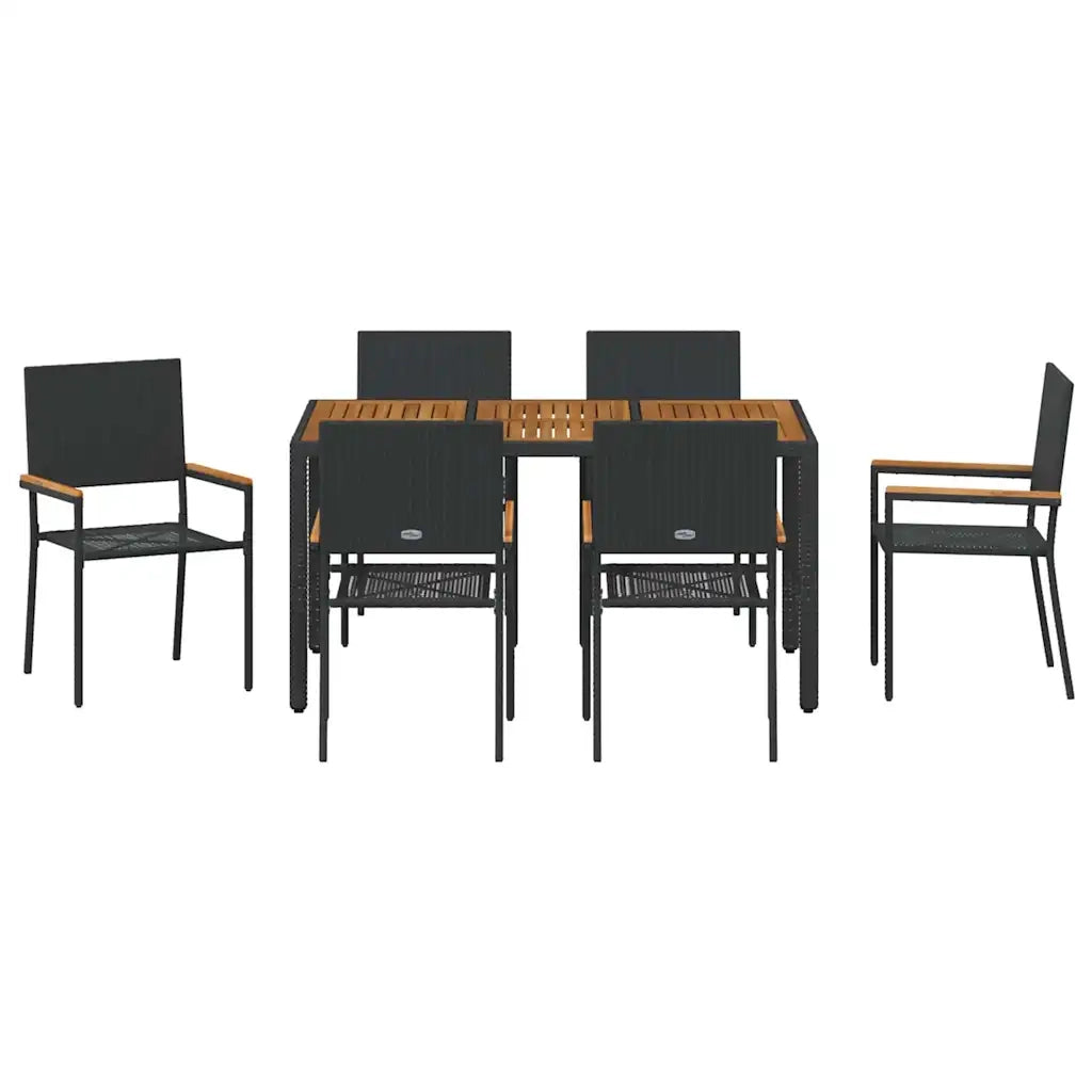 Set da Pranzo per Giardino 7 pcs Nero polyrattan