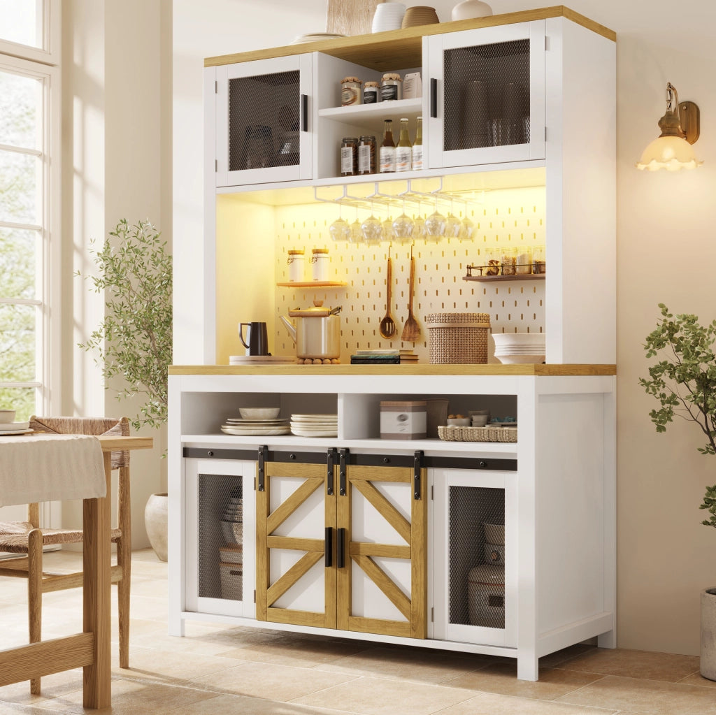 Armadio alto da cucina bianco con LED RGB, presa 16A e USB, 120x40x174,5 cm