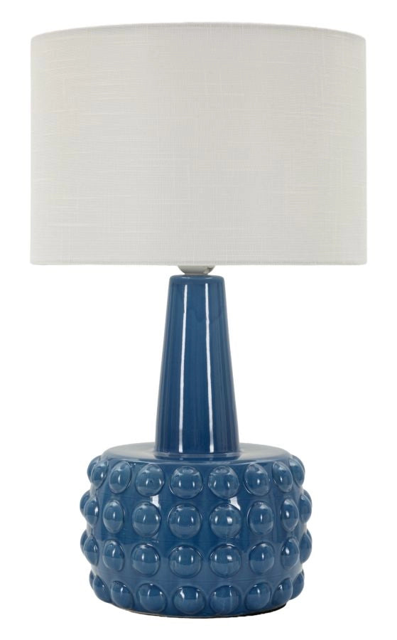 Lampada da Tavolo Gress Blu Ø30x51,5 cm in Ceramica e Ferro e Tessuto Blu e Bianco