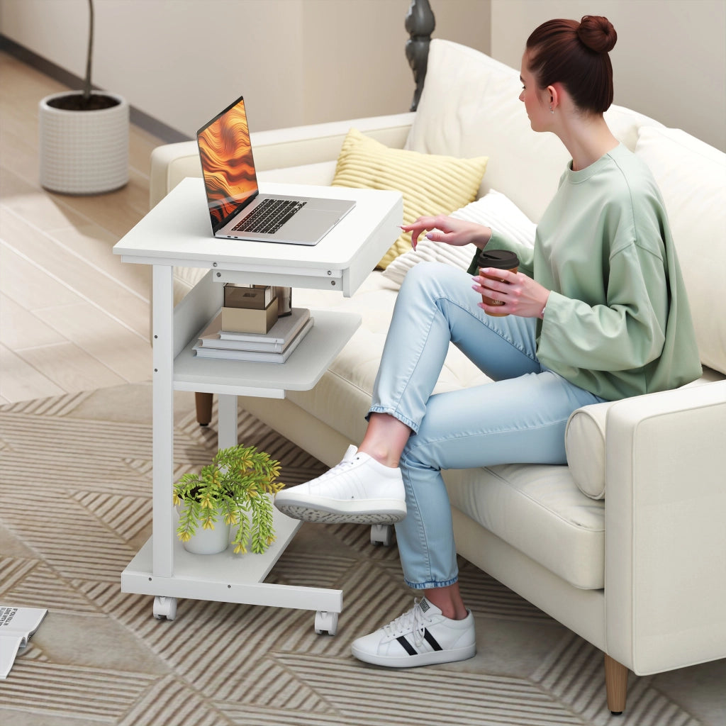 Scrivania computer con cassetto e ruote ¨C Xylo ¨C 56x51 cm bianco con supporto CPU