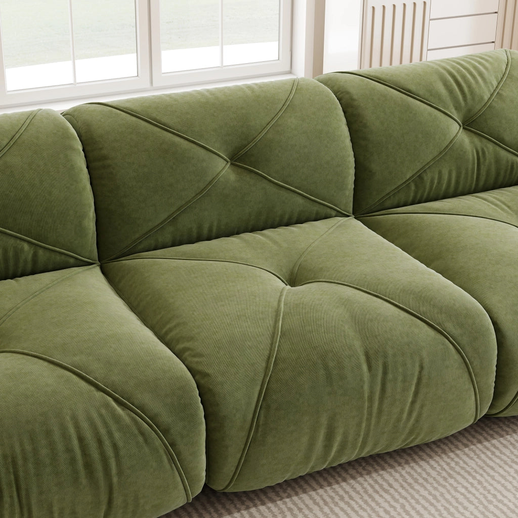 Divano Modulare 3 Posti in Tessuto Chenille ¨C MINIMAL ¨C Verde, Senza Montaggio