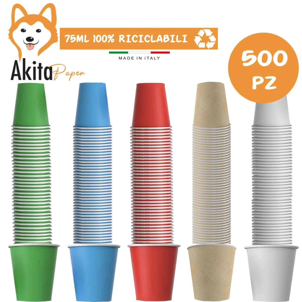Akitaink 500 Bicchierini Caffe' Carta 75ml Compostabili