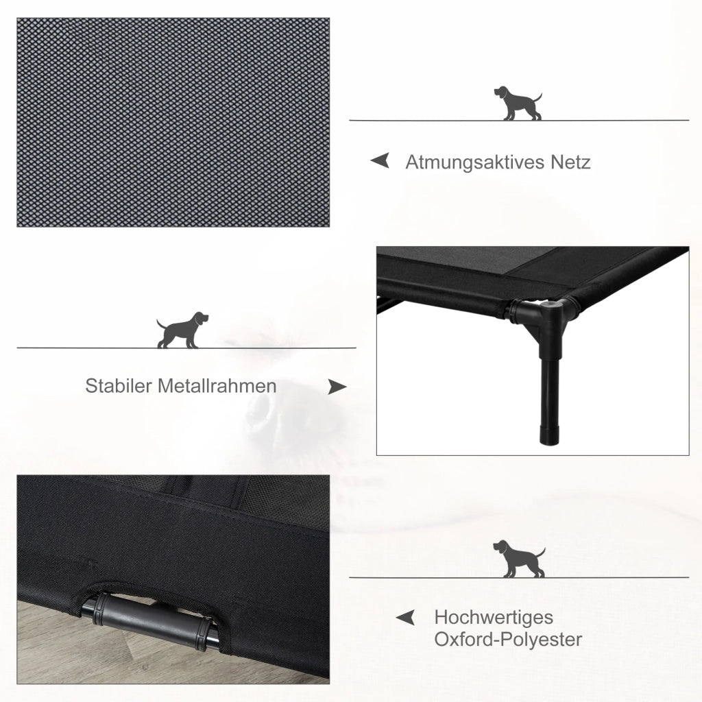 Cuccia per cani rialzata da esterno e divano per cani, Oxford nero, 92x76x18 cm
