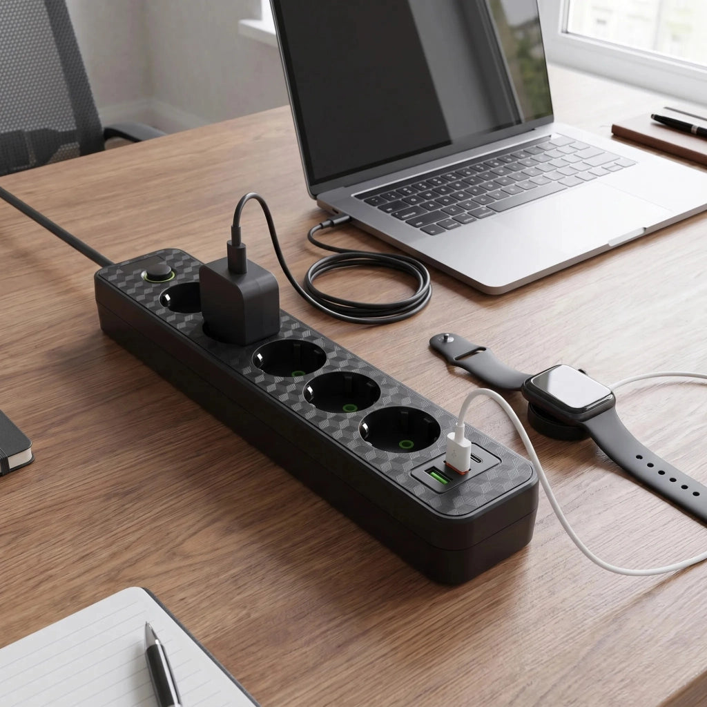 Multipresa Con Prolunga, 5 Prese + 2x Usb-a + Usb-c Rea Jnh022-5a Black