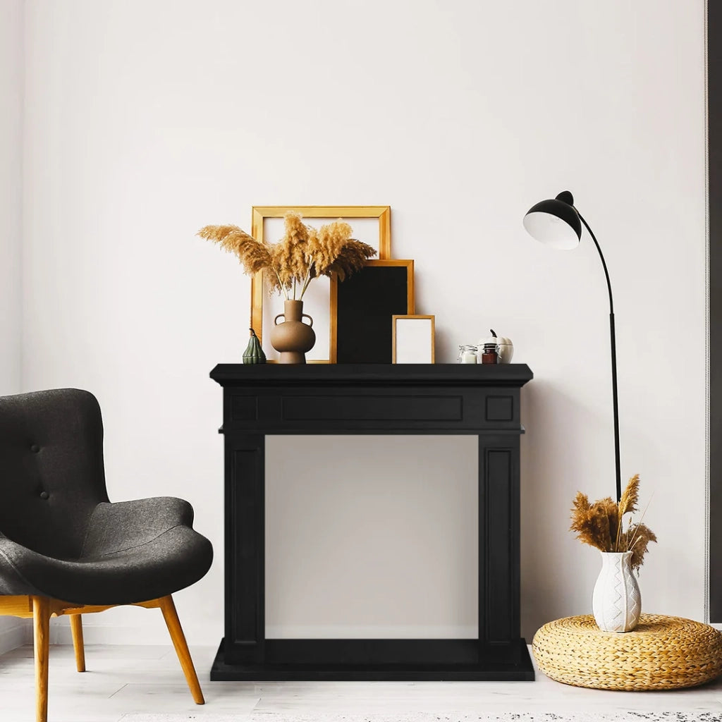 Jefferson - Cornice per Camino 89,5x90,5x28 cm Rivestimento Decorativo in Legno MDF Nero