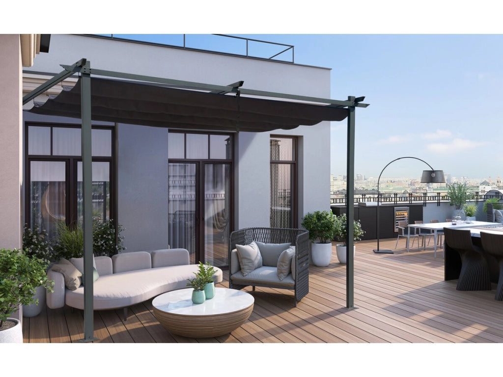 Pergola con tetto retrattile - 3 x 3 m - grigio antracite