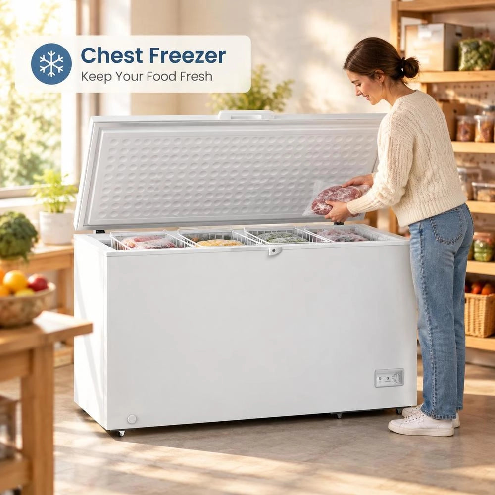 Chest Freezer, 488 L Capacity & 4 Removable Baskets, Freestanding Commercial Freezer With Top-opening Door & Lockable Lid, 7-level Adjustable Temperature