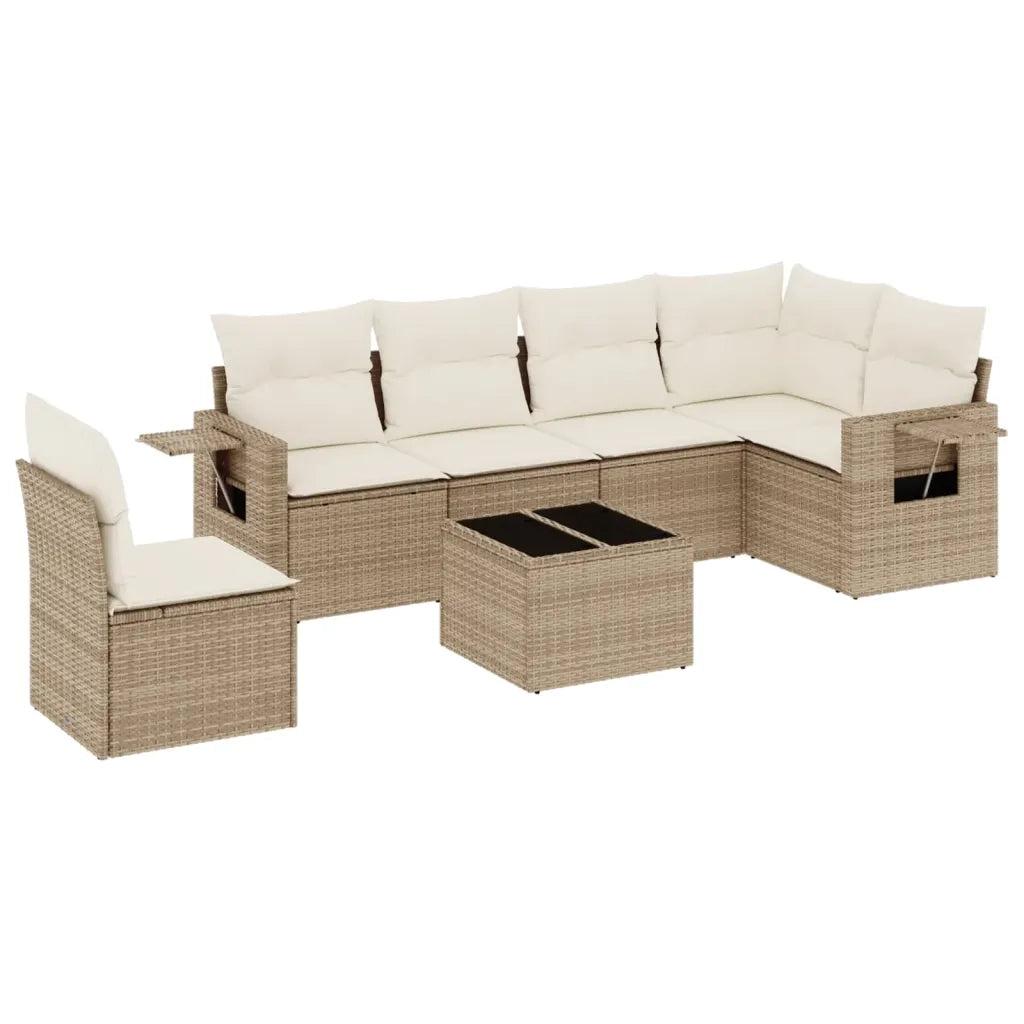 Set Divani da Giardino 7 pz con Cuscini Beige in Polyrattan