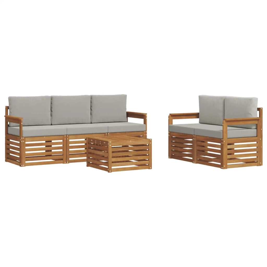 Set di divani da esterno 6 pz Naturale e Grigio Chiaro 3374356
