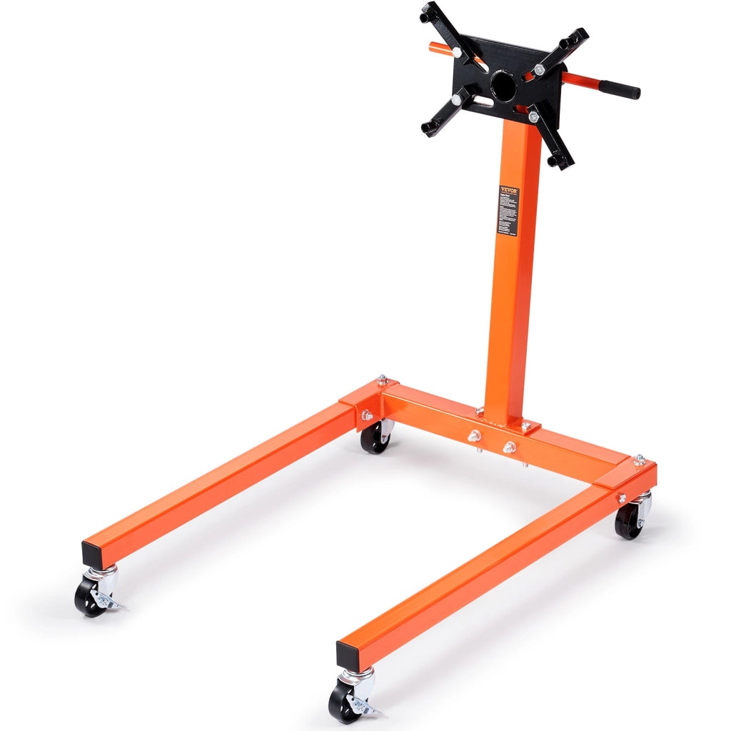 Cavalletto di Supporto per Motori da Officina Portata 590kg in Acciaio con Ruote e Freni Base a U Girevole 360 Gradi Robusto