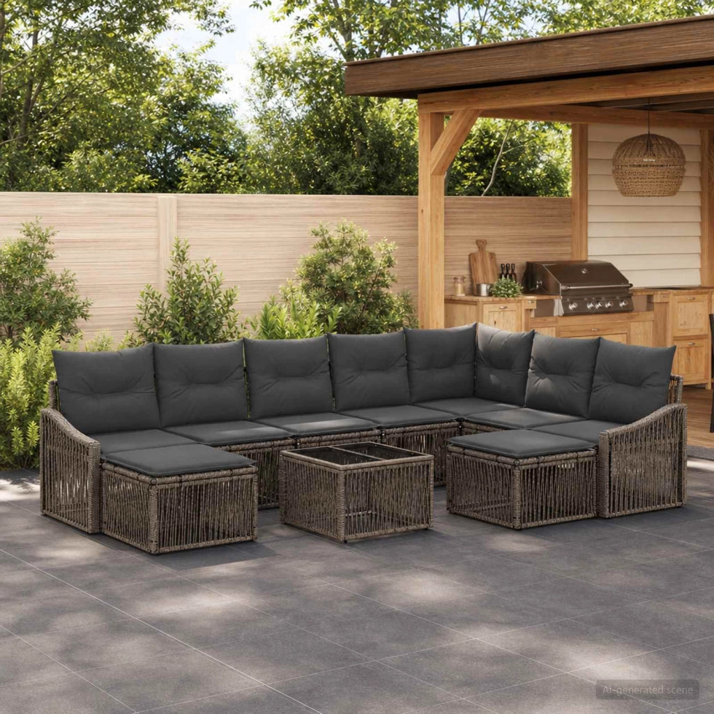 Set Divano da Giardino 10 pz Grigio polyrattan 3436196