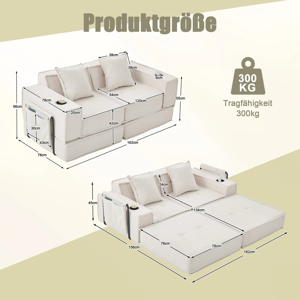 Divano Letto 2 Posti con Poggiapiedi e Cuscini ¨C MINIMAL ¨C Tessuto