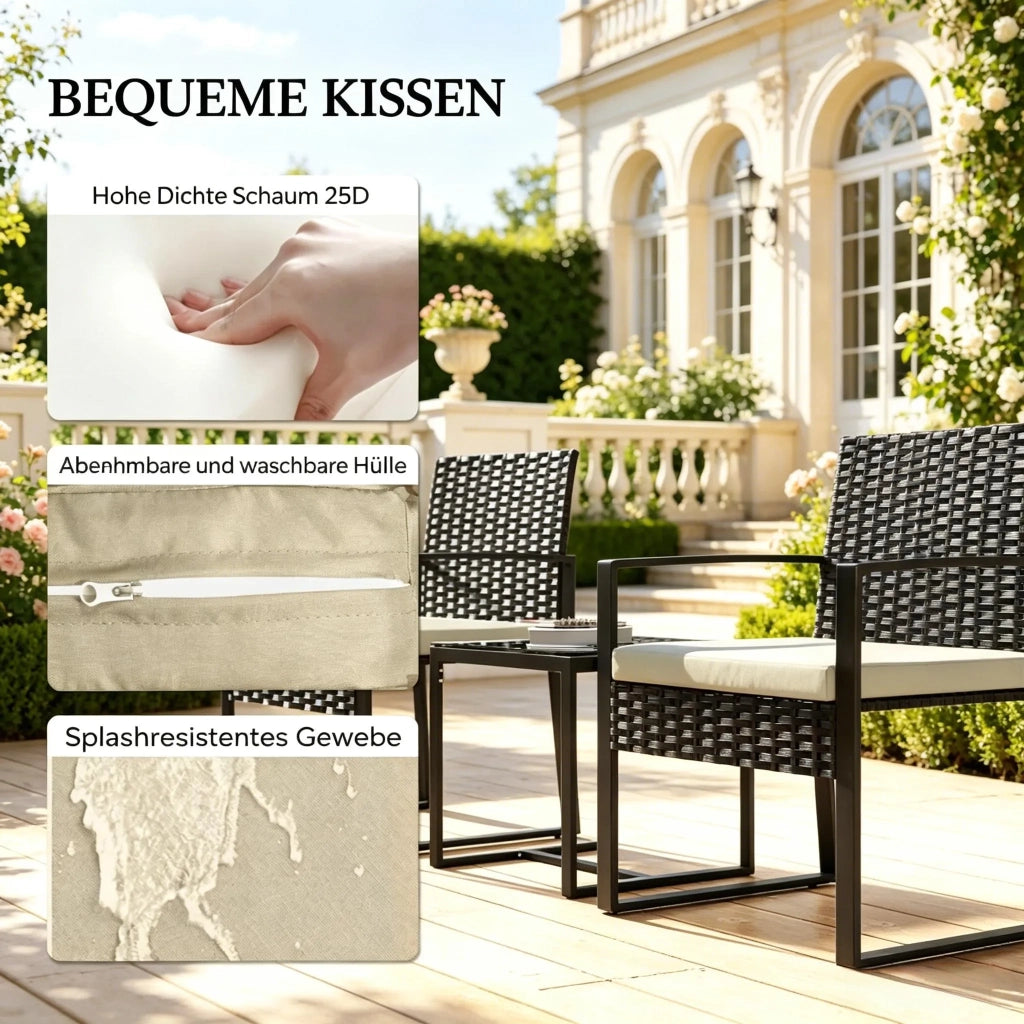 Set mobili da giardino, tavolo e 2 sedie per patio e bistro