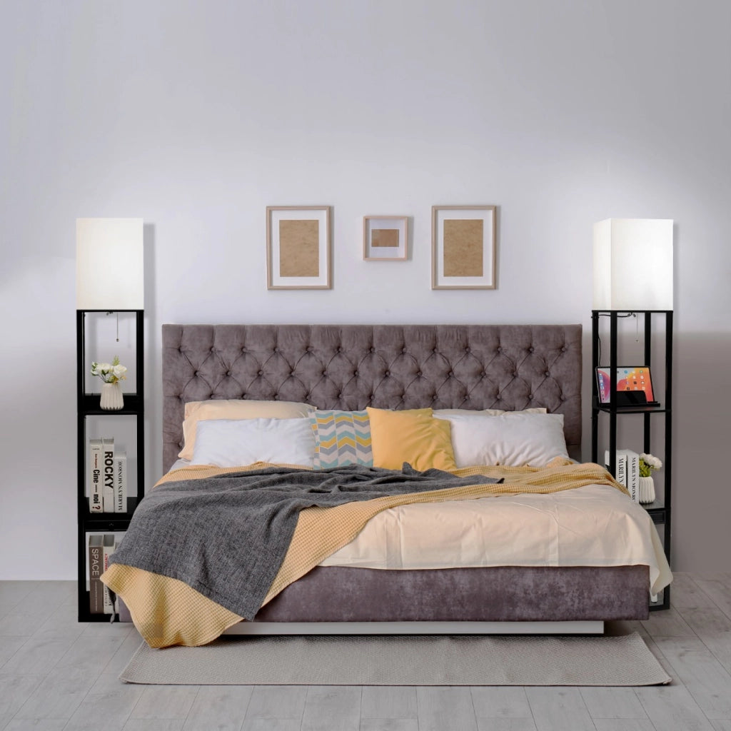 Lampada da terra con mensola cassetto porta USB, Lampada da terra con 3 regolazioni di luminosit¨¤ per soggiorno-Lampade