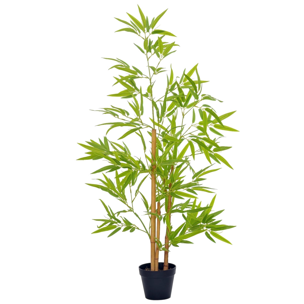 Bambù artificiale 120 cm con vaso, pianta finta decorativa da interno ed esterno, albero artificiale realistico
